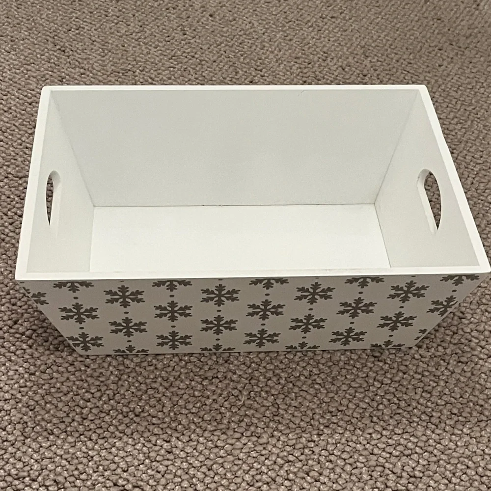 White and Silver Snowflake Tray/Storage Bin - Perfect for the Holidays!